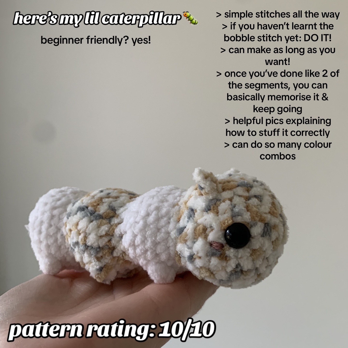 Free Pattern: Beginner Friendly Bobble Stitch Caterpillar Amigurumi
