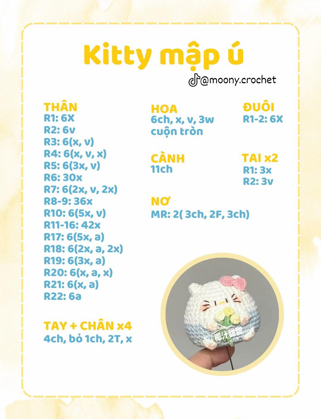 Free Pattern: Chubby Kitty Amigurumi - Cute White Cat with Pink Bow and Flowers