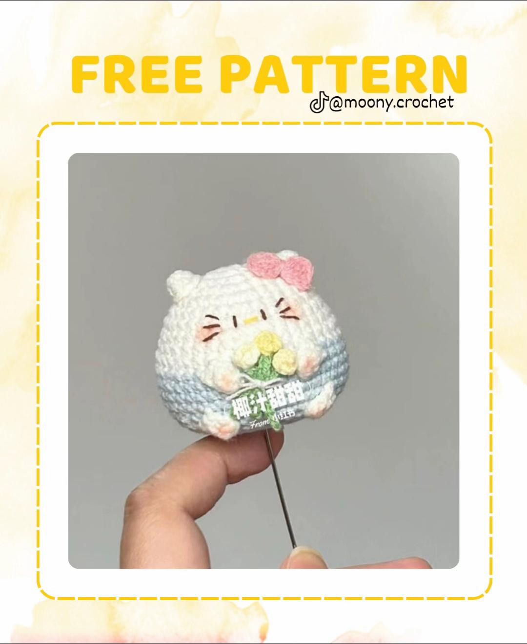 Free Pattern: Chubby Kitty Amigurumi - Cute White Cat with Pink Bow and Flowers