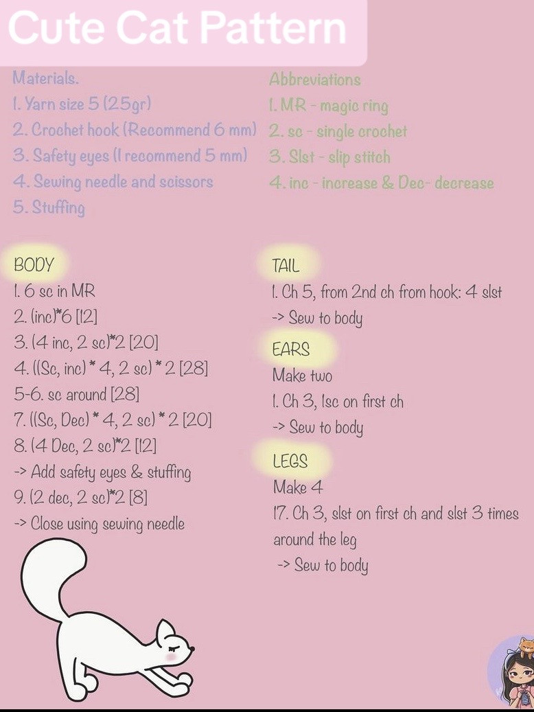 Free Pattern: Cute Fluffy Cat Amigurumi