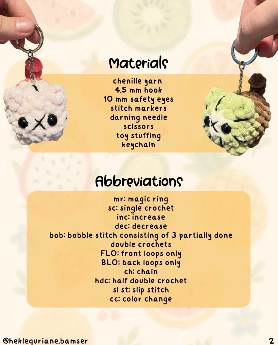 Free Pattern: Fruit Loaf Cats Keychain Amigurumi (Strawberry, Kiwi, Watermelon)