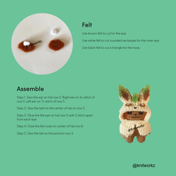 Free Pattern: Leafon Poncho with Pikachu Amigurumi Crochet Tutorial