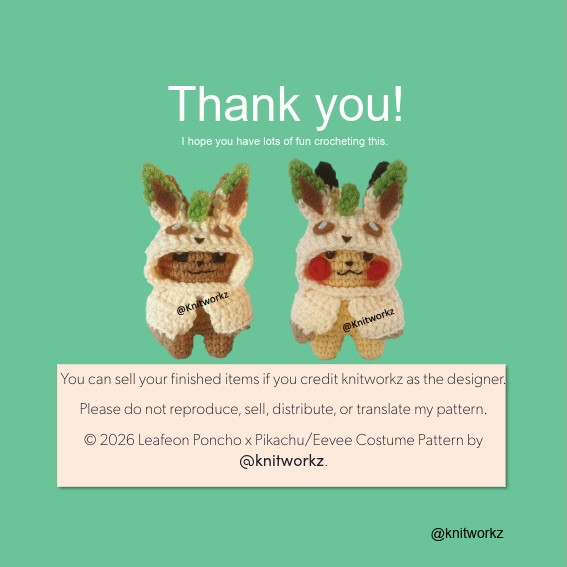 Free Pattern: Leafon Poncho with Pikachu Amigurumi Crochet Tutorial