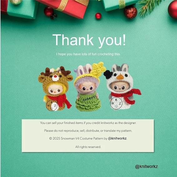 Free Pattern Snowman x Labubu V4 Crochet Doll Chart by Knitworkz