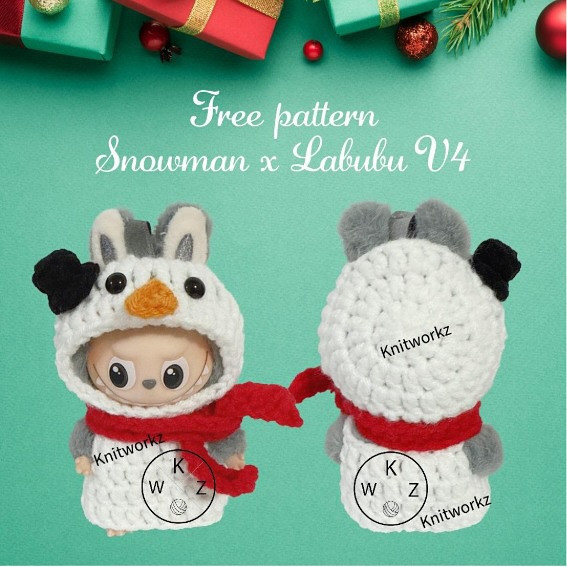 Free Pattern Snowman x Labubu V4 Crochet Doll Chart by Knitworkz