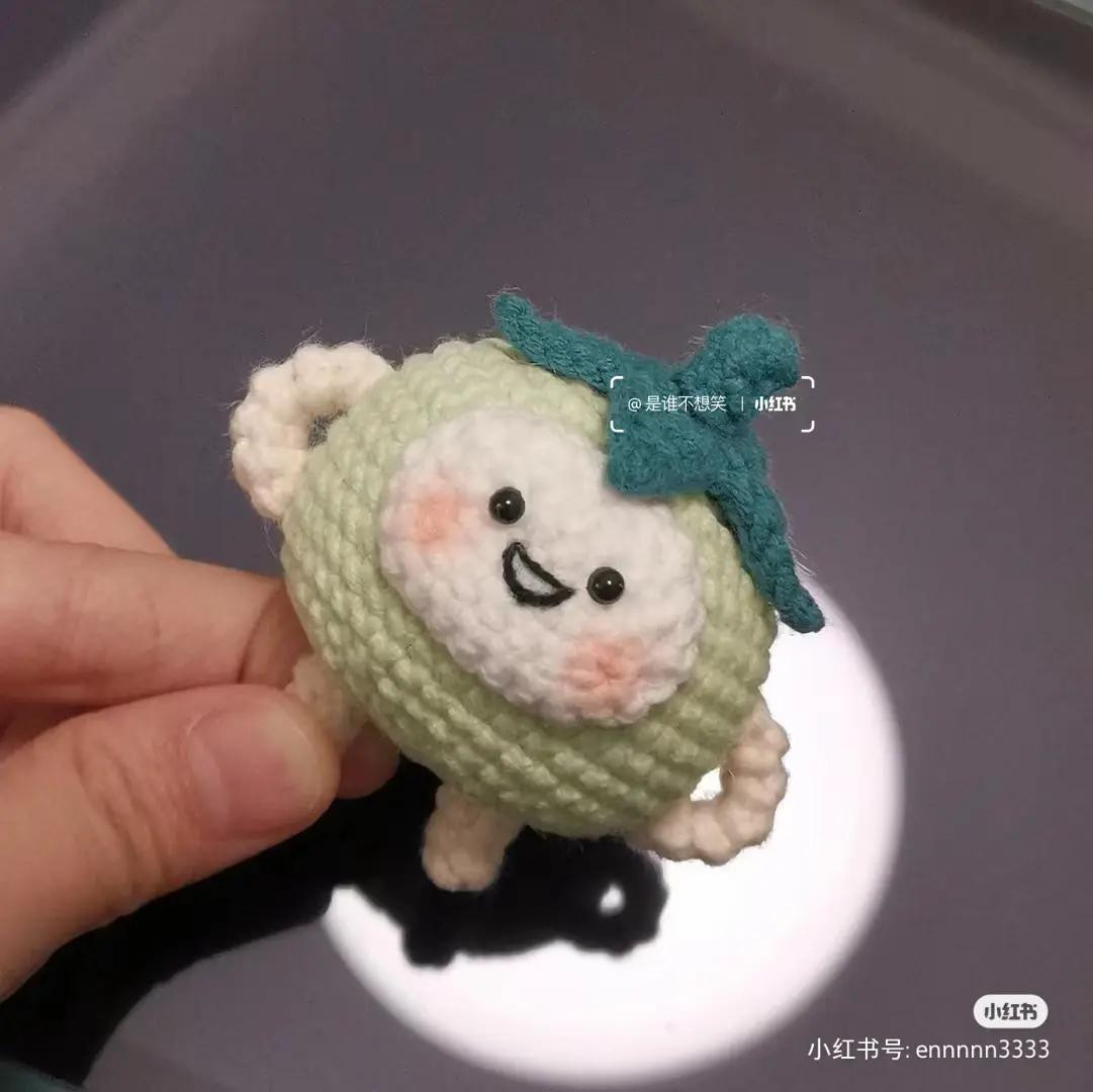 Fresh Tomato Crochet Pattern Chart: Green Amigurumi Doll with Face and Bow