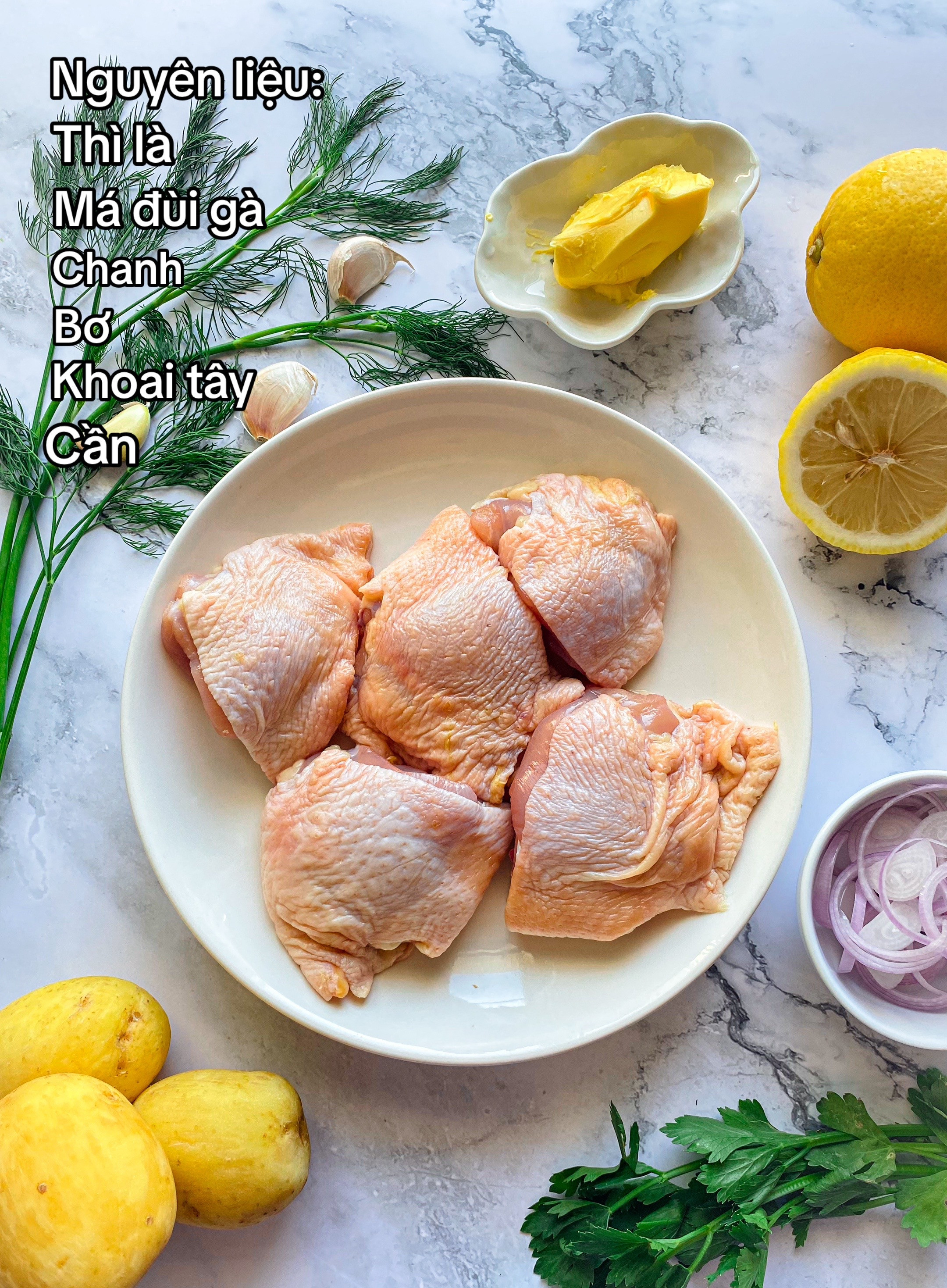 Gà bơ tỏi Hy Lạp ăn kèm khoai tây áp chảo