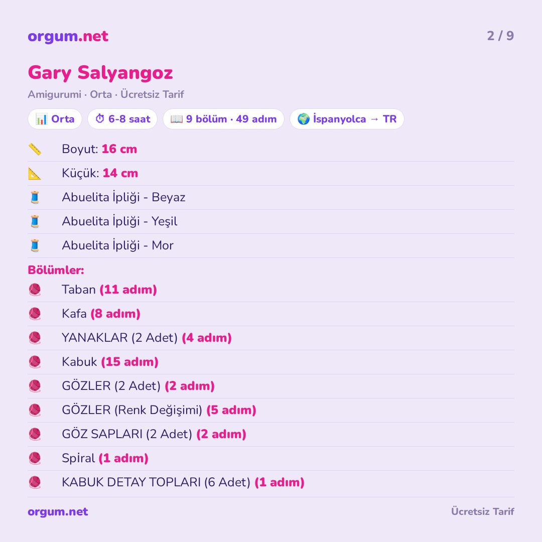 Gary Salyangoz Amigurumi Tarifi - Ücretsiz Örgü Deseni ve Malzemeler Listesi