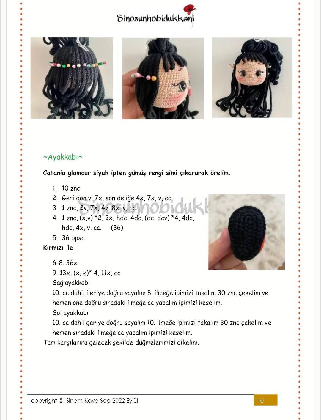 Gelinçik Elora Crochet Doll Pattern with Black Dress and Red Flower