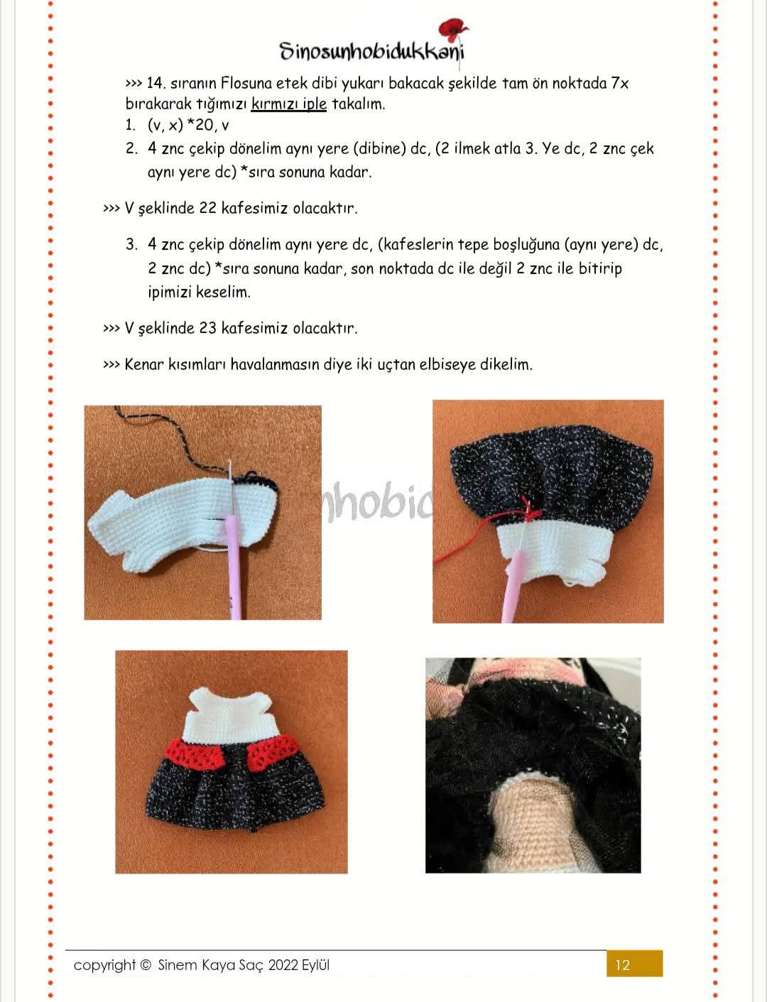 Gelinçik Elora Crochet Doll Pattern with Black Dress and Red Flower