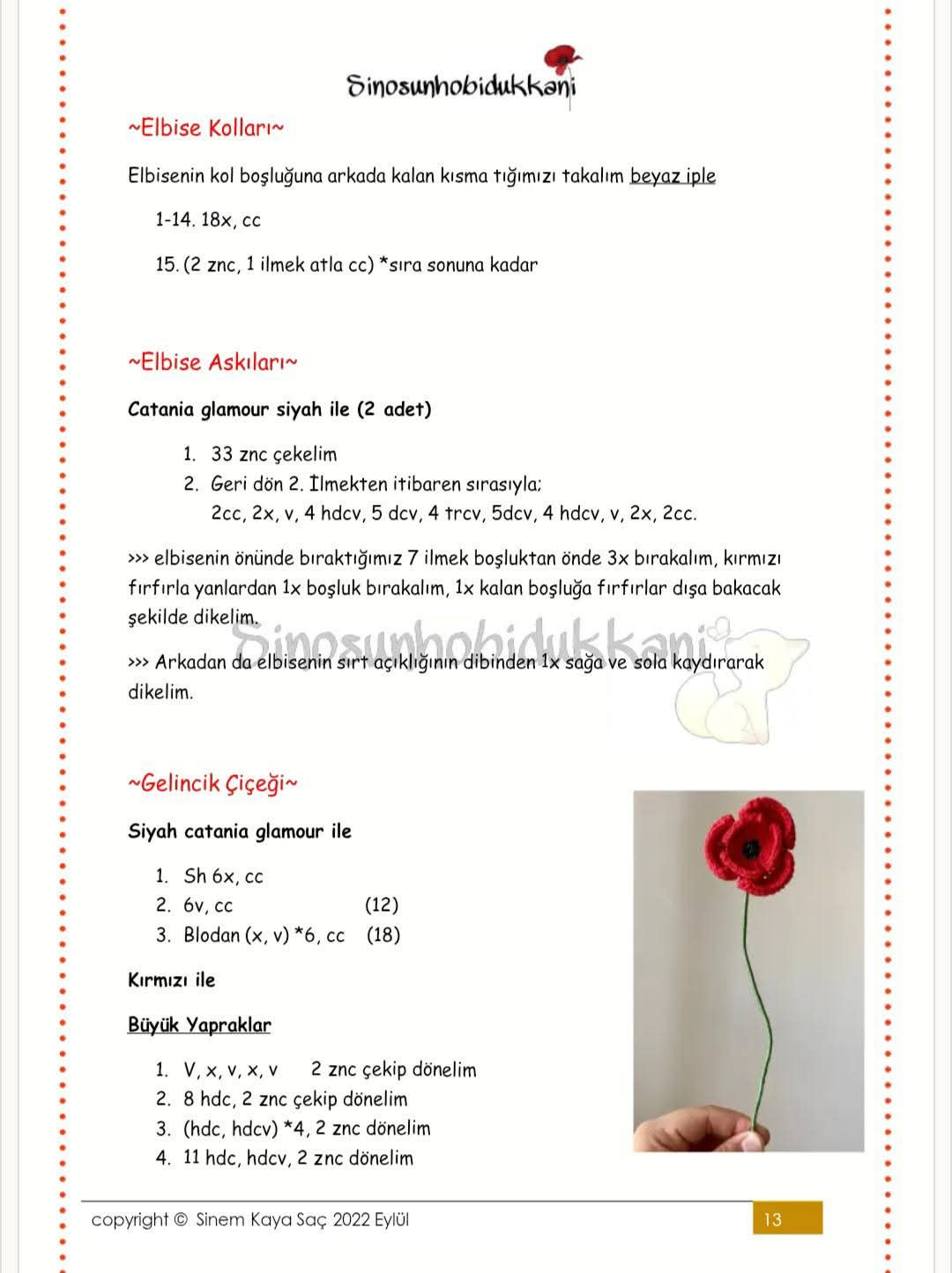 Gelinçik Elora Crochet Doll Pattern with Black Dress and Red Flower