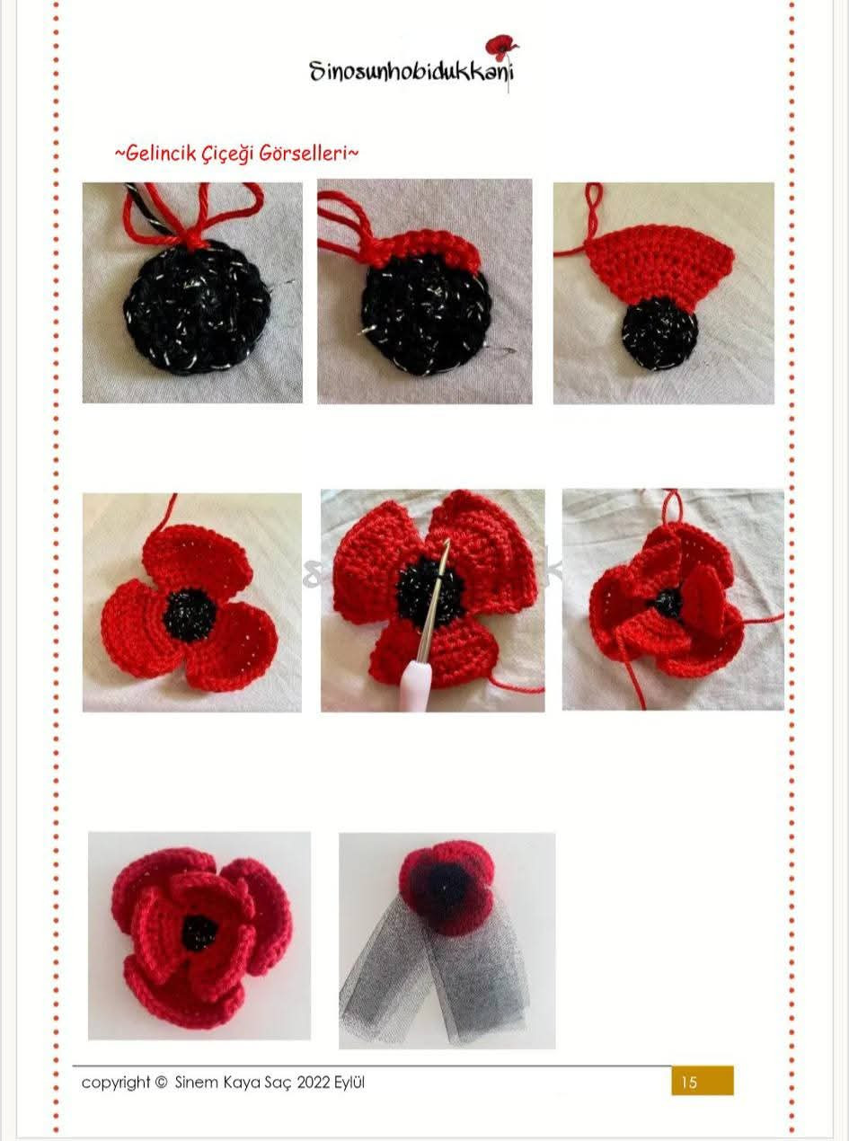 Gelinçik Elora Crochet Doll Pattern with Black Dress and Red Flower