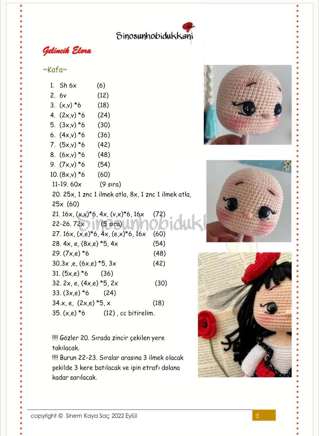 Gelinçik Elora Crochet Doll Pattern with Black Dress and Red Flower