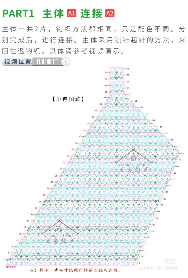 Gila Triangle Crochet Bag Pattern Chart and Assembly Guide