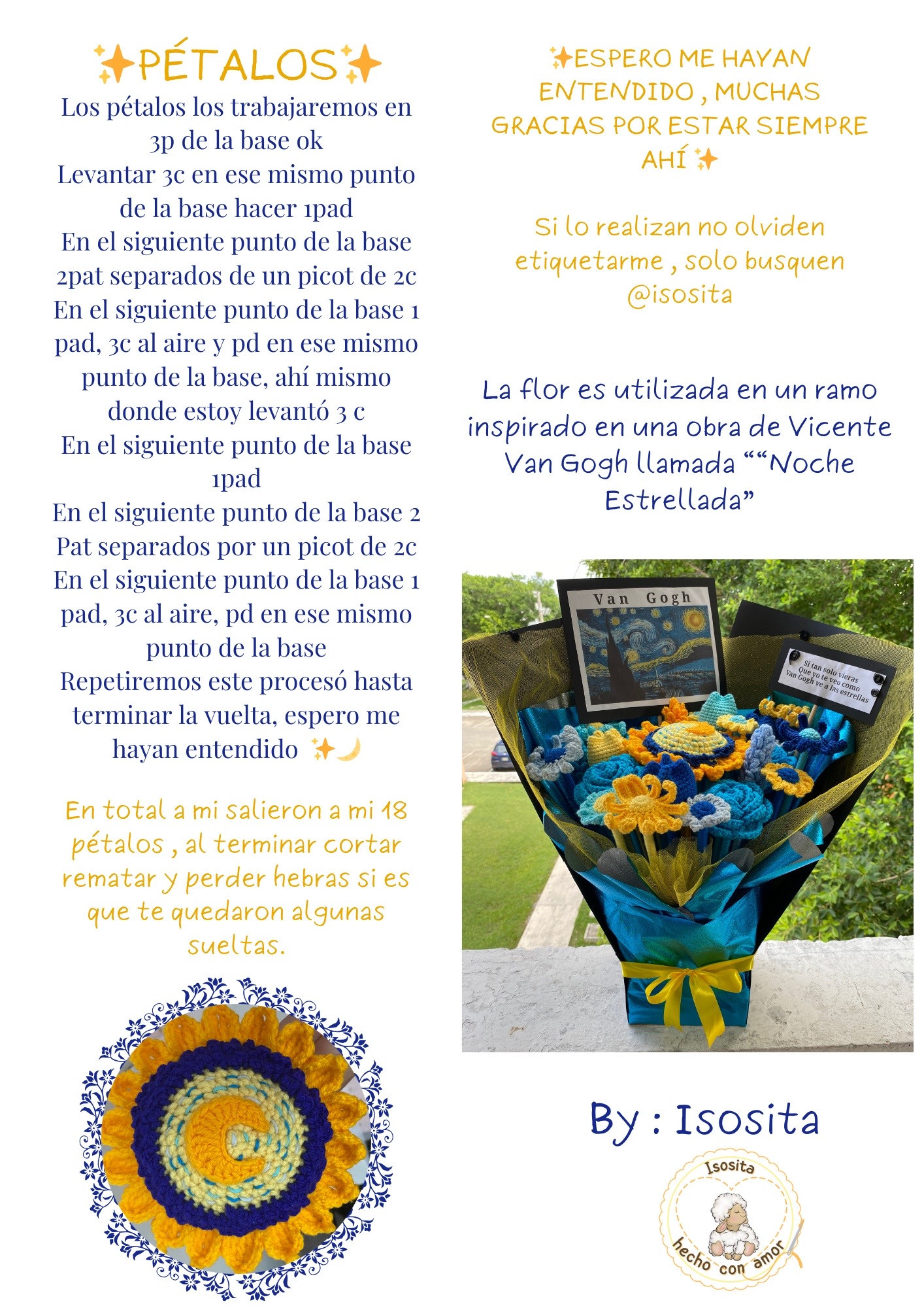 Girasol de la noche estrellada - Patrón Crochet Inspirado en Van Gogh