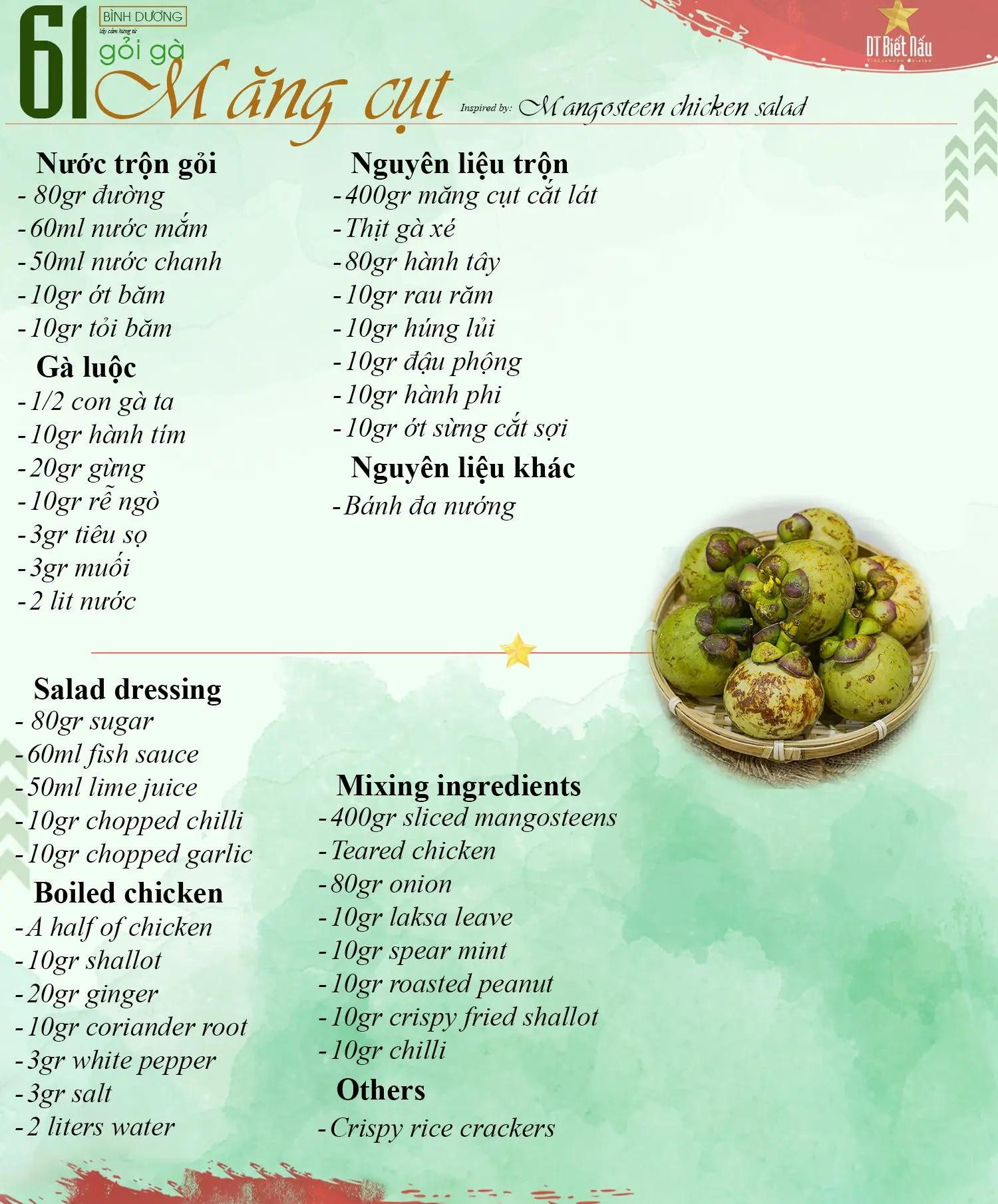 Gỏi gà măng cụt - Công thức món ăn đặc sản Bình Dương