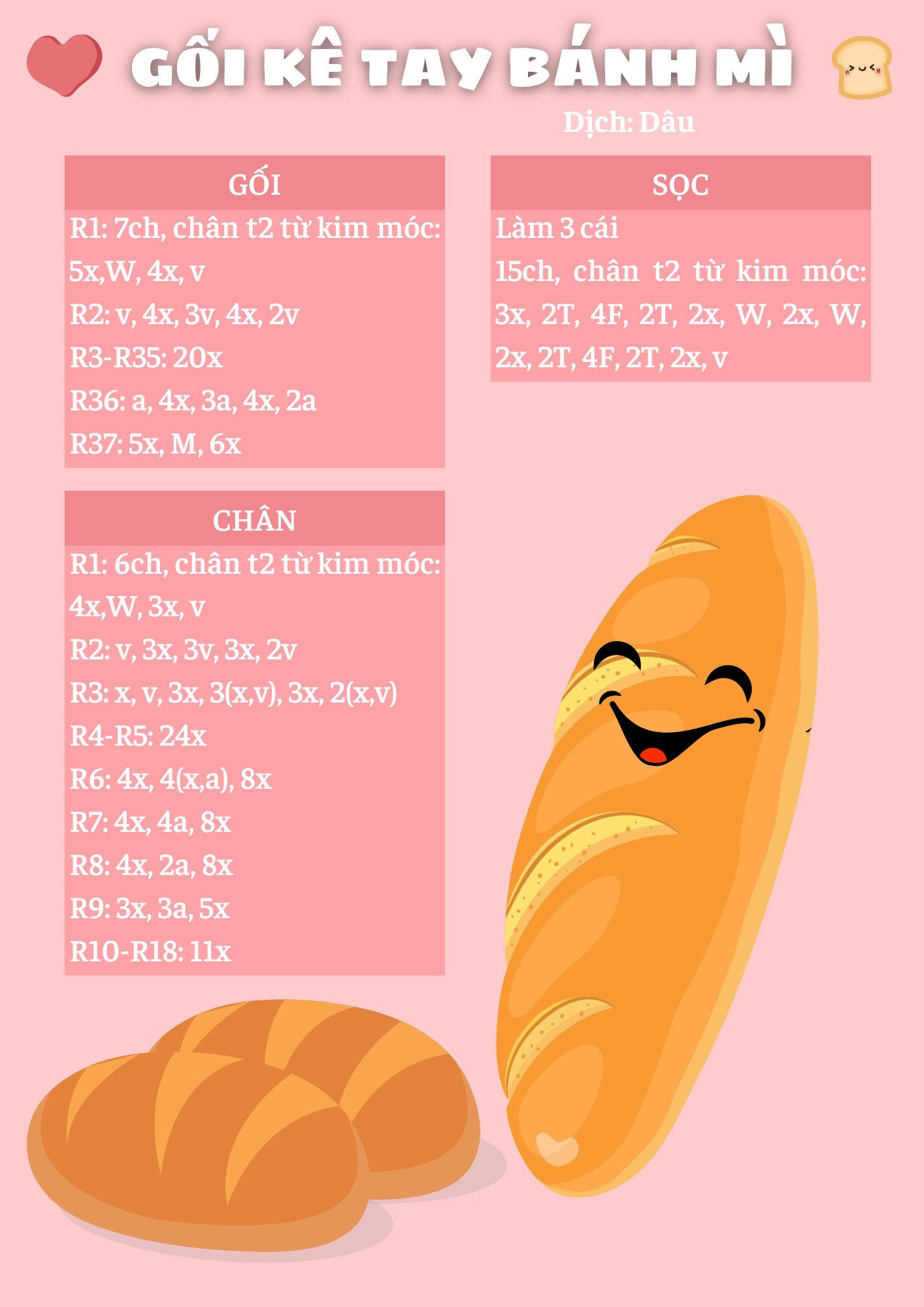 Gối kê tay móc len hình ổ bánh mì dễ thương