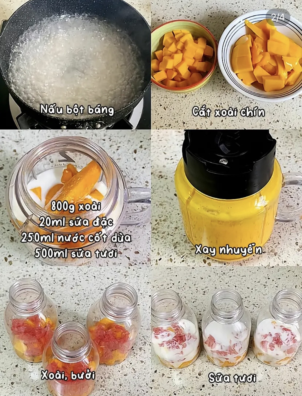 Gợi ý Smoothie xoài, bưởi và bột báng healthy, thơm ngon