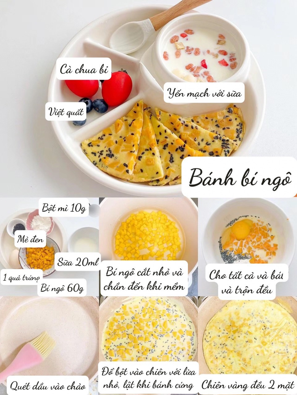 Gợi ý thực đơn bữa sáng cho bé: Khoai lang cuộn, Bánh bí ngô, Trứng tôm cuộn và khoai tây chiên