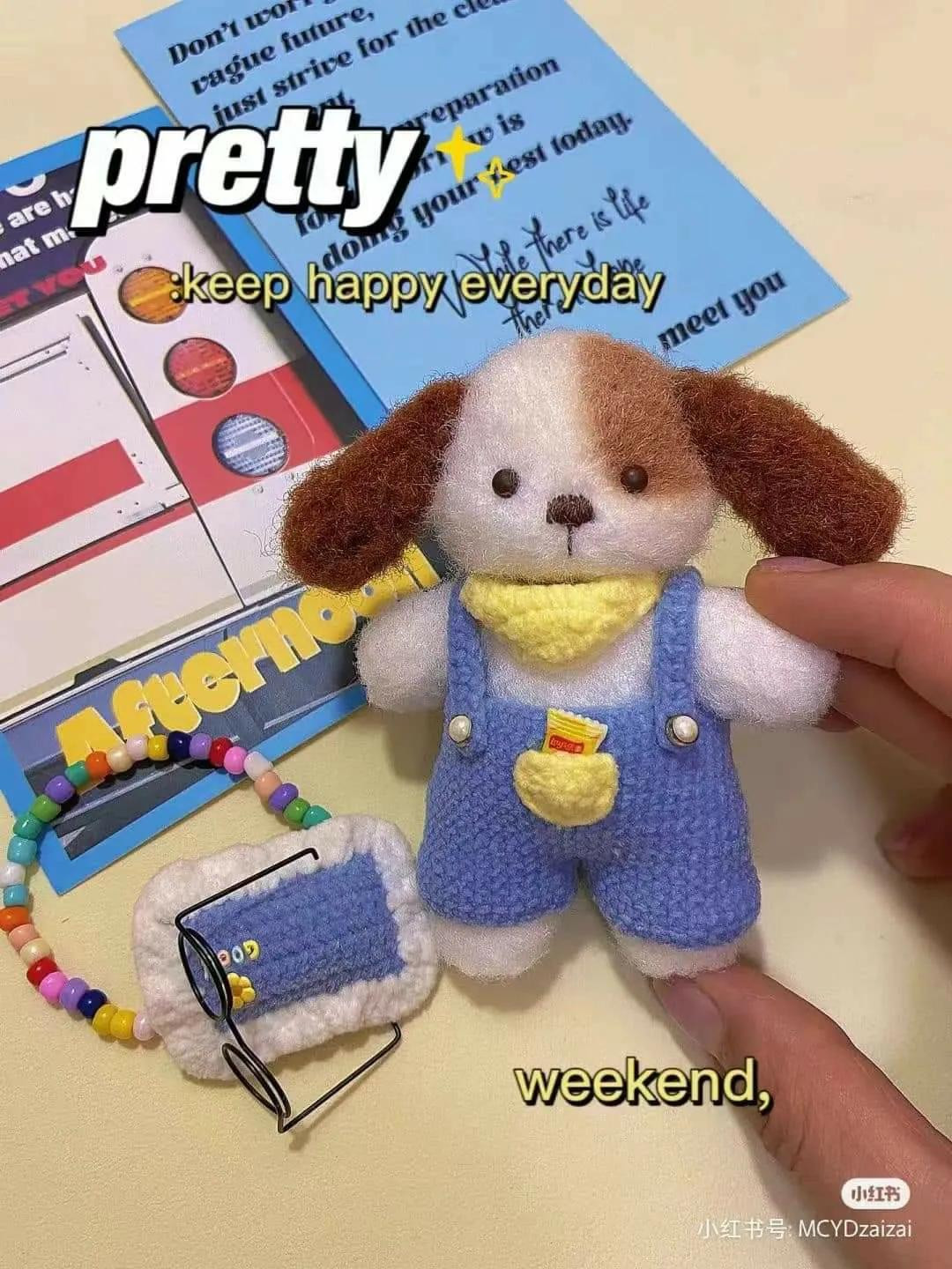 Good Night Puppy Crochet Pattern Chart with Overalls and Bag