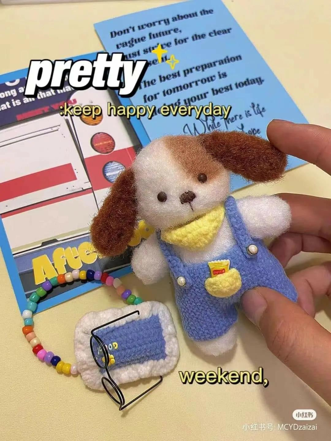 Good Night Puppy Crochet Pattern Chart with Overalls and Bag