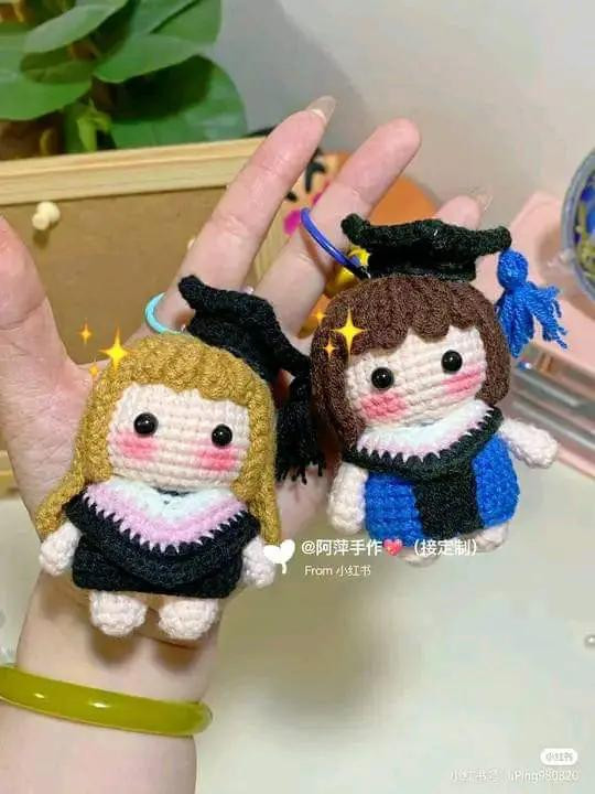 Graduation Crochet Doll Pattern: Amigurumi Student Keychain Tutorial with Written Instructions