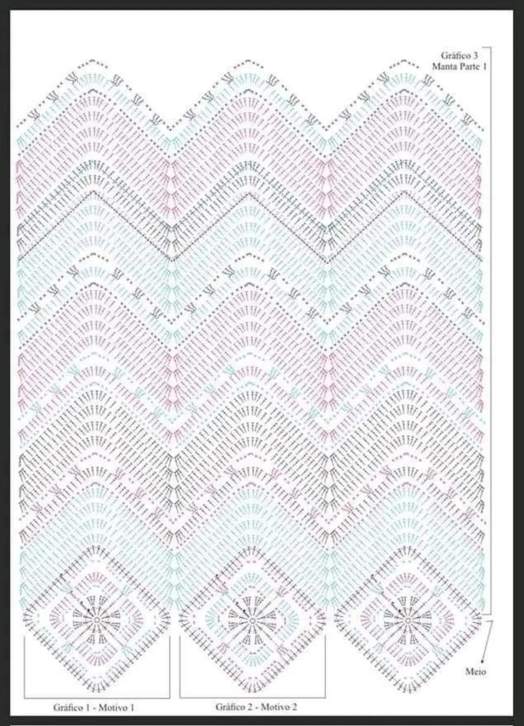 Gráfico Manta Crochet: Motivo Quadrado e Ponto Fantasia Zig Zag