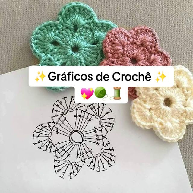 Gráficos de Crochê: Flor, Bojo, Coração, Quadradinhos e Folha
