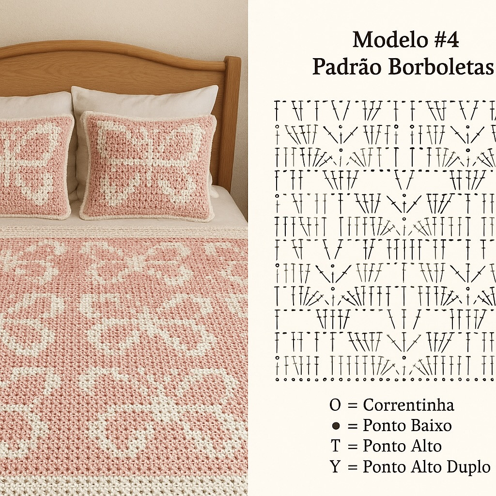 Gráficos de Crochê: Padrão Borboletas e Abacaxi - Modelo #4 e #6 com Legenda