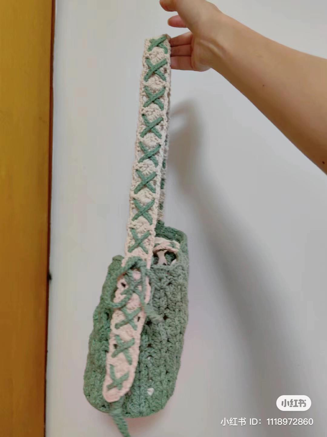 Green and Pink Crochet Bucket Bag Pattern Chart with Cross Stitch Strap Tutorial