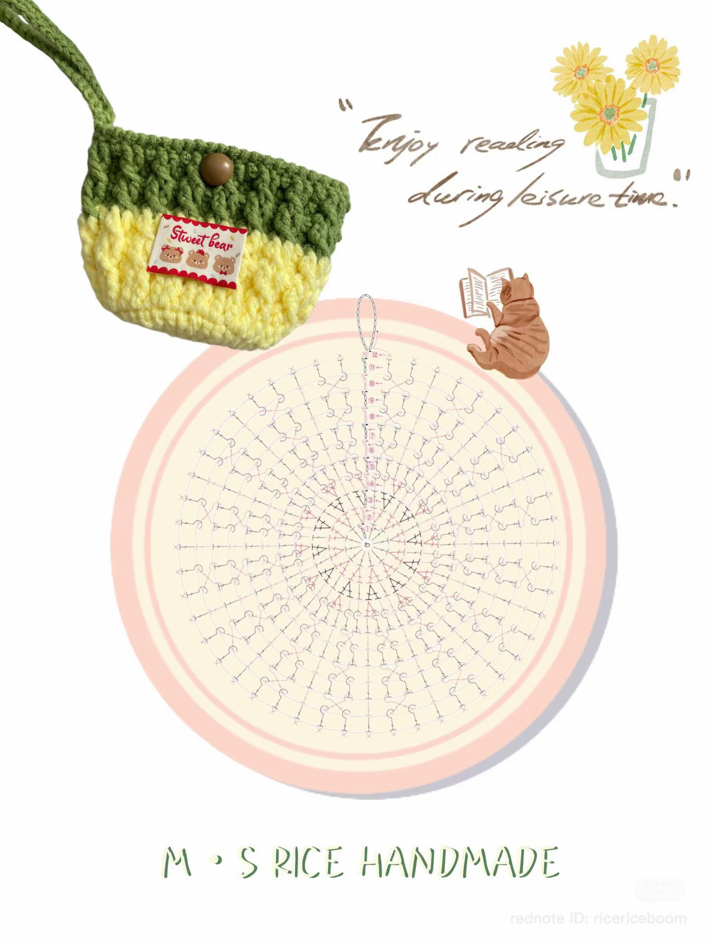 Green and Yellow Crochet Coin Purse Chart with Sweet Bear Patch