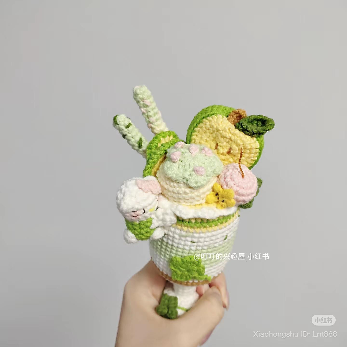 Green Apple Parfait Cup Crochet Chart with Hello Kitty