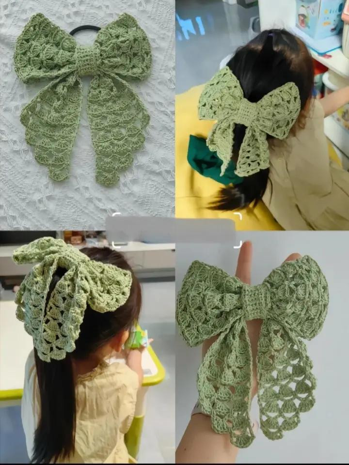 Green Crochet Bow Hair Accessory Pattern with Chart