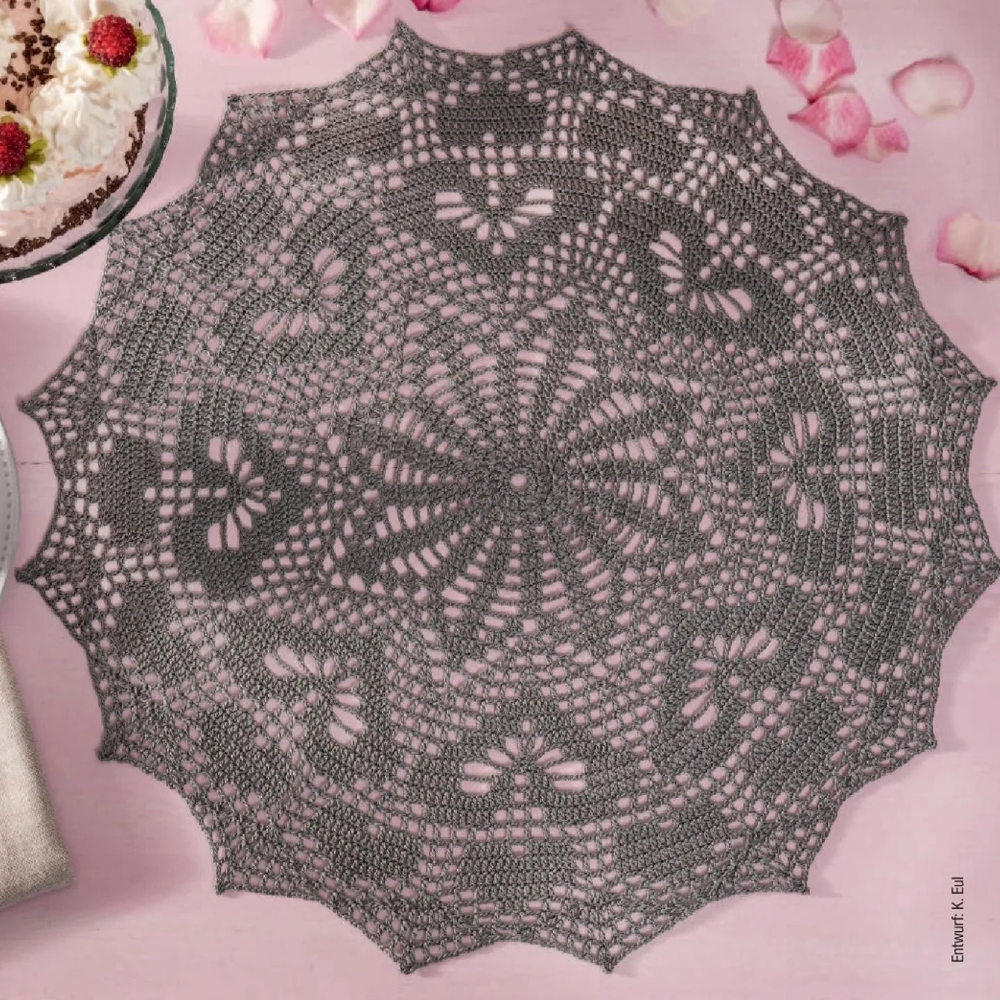 Grey Floral Crochet Doily Pattern Chart