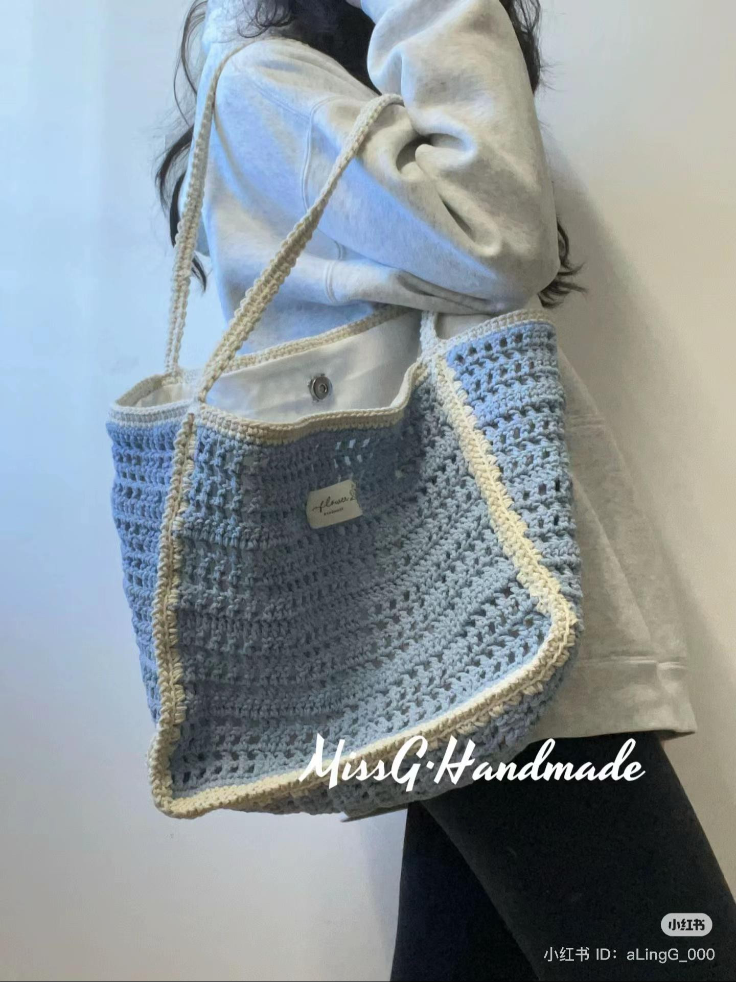 Grey-pink Color-blocked Waffle Mesh Crochet Tote Bag Pattern Chart