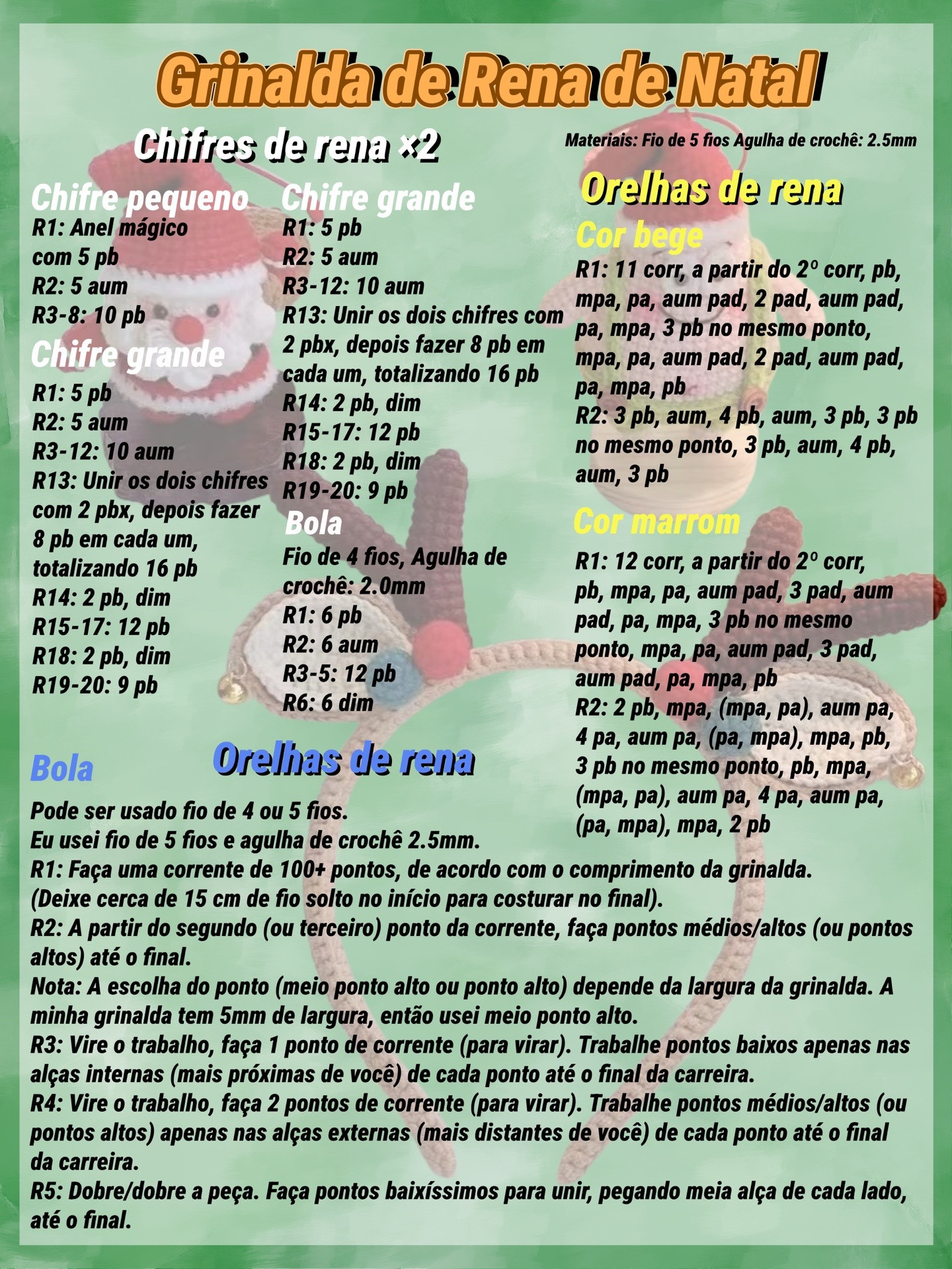 Grinalda de Rena de Natal - Tutorial Crochê