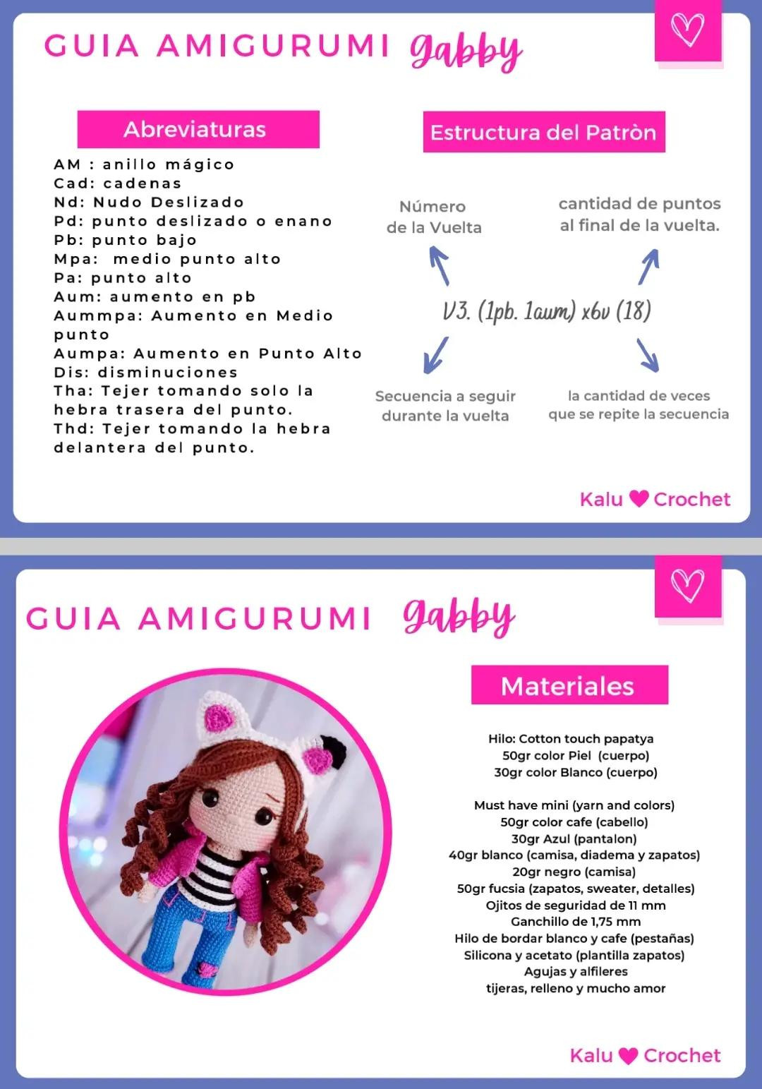 Guía Amigurumi Gabby: Patrón completo con materiales y pasos detallados