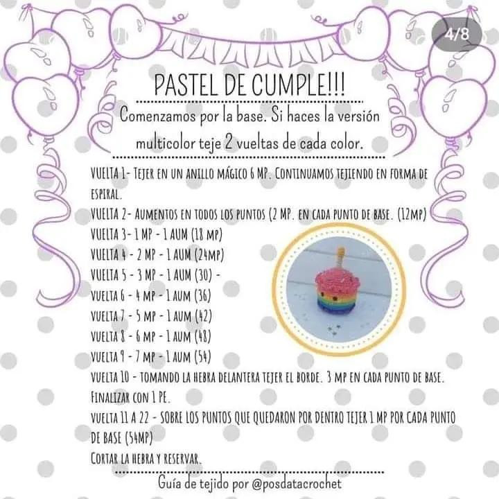 Guía de tejido Pastel de Cumpleaños arcoíris