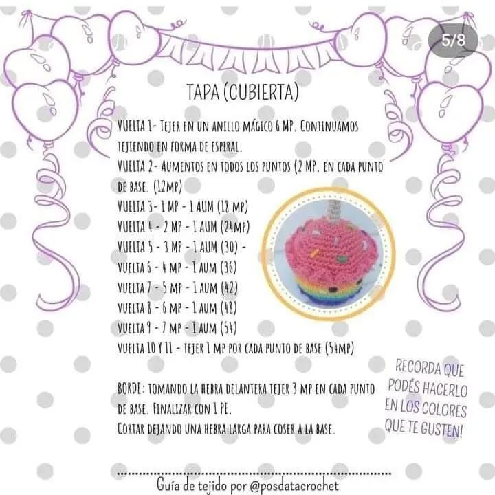 Guía de tejido Pastel de Cumpleaños arcoíris