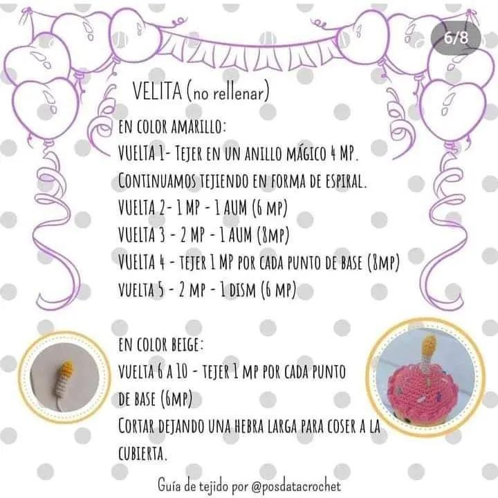 Guía de tejido Pastel de Cumpleaños arcoíris