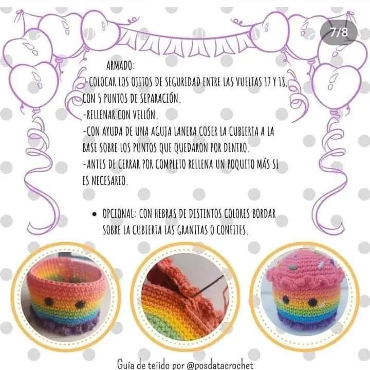 Guía de tejido Pastel de Cumpleaños arcoíris