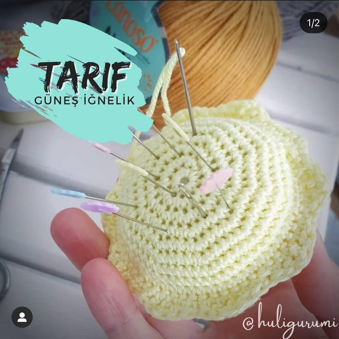 Güneş İğnelik Tarifi: Móc len hình mặt trời làm giá đỡ kim