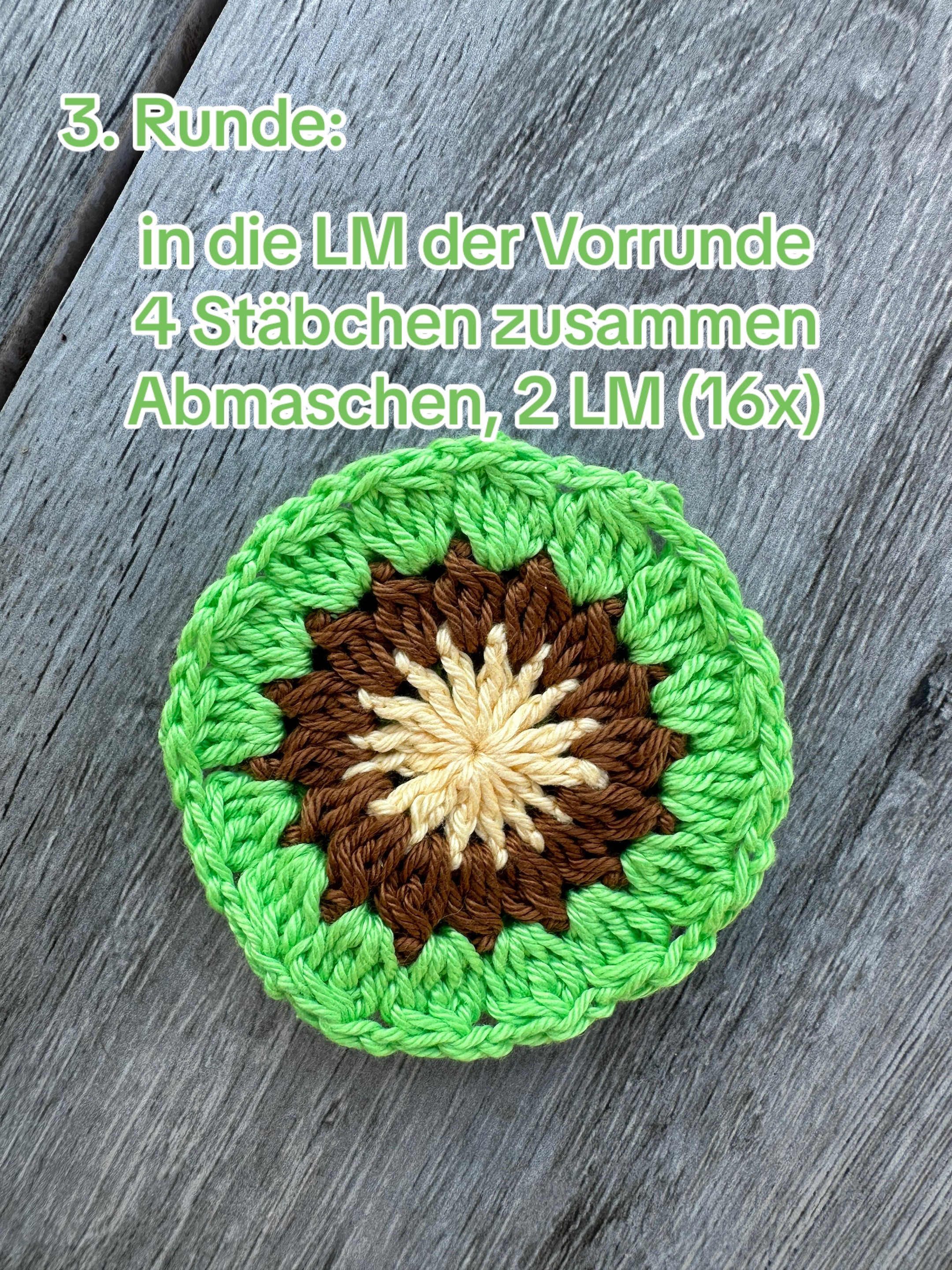 Häkelanleitung für Grannysquare: Schritt-für-Schritt Anleitung mit Mustern in Grün, Braun und Creme