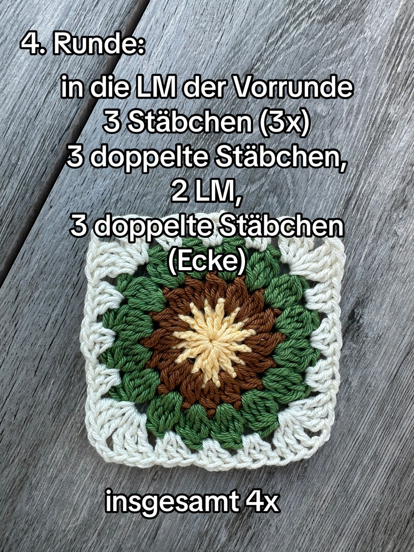 Häkelanleitung für Grannysquare: Schritt-für-Schritt Anleitung mit Mustern in Grün, Braun und Creme
