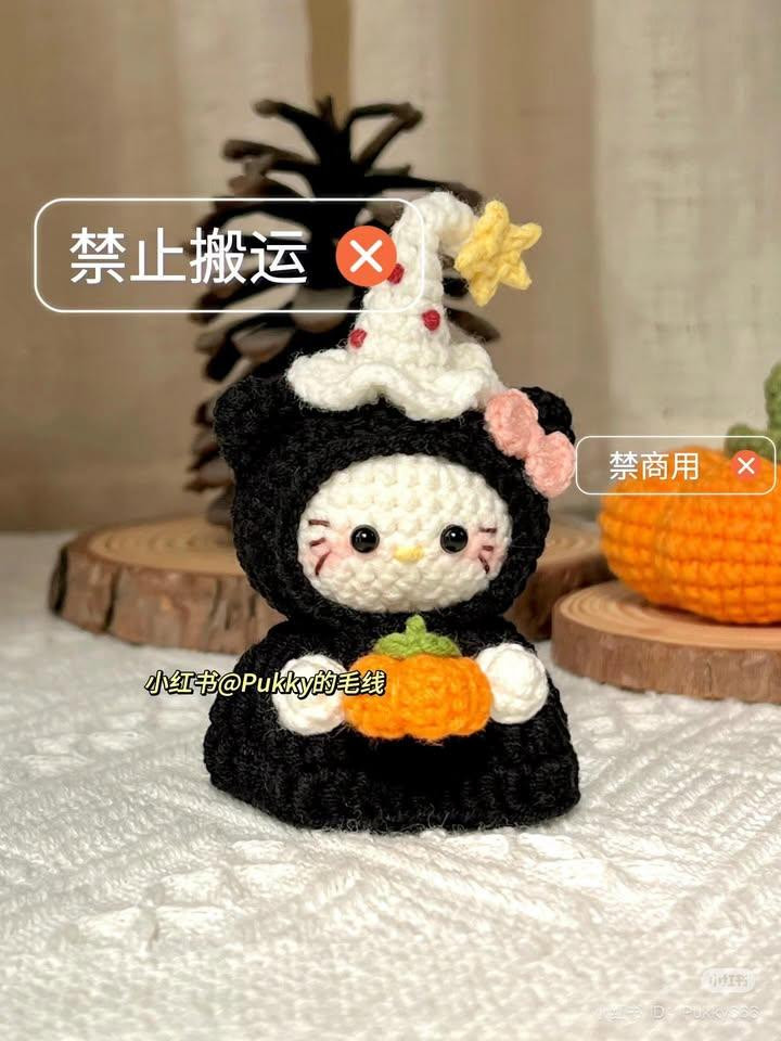 Halloween Ghost KT Cat Amigurumi Crochet Pattern Chart