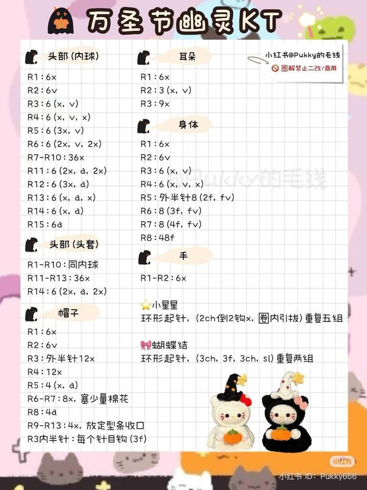 Halloween Ghost KT Cat Amigurumi Crochet Pattern Chart