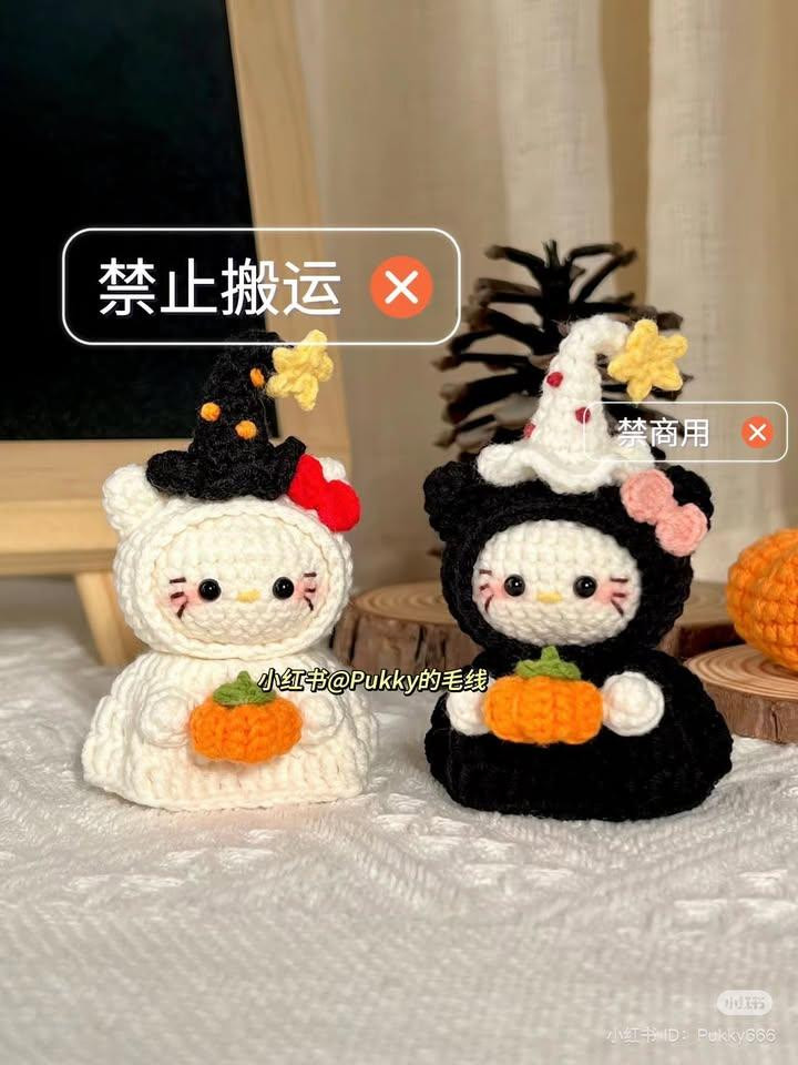 Halloween Ghost KT Cat Amigurumi Crochet Pattern Chart
