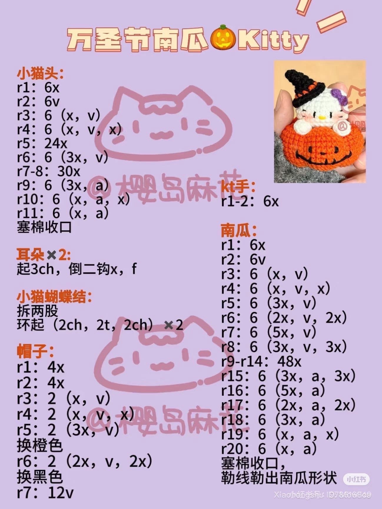 Halloween Pumpkin Kitty Crochet Chart Pattern