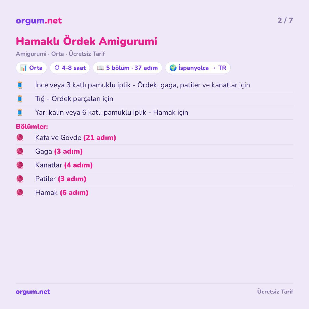 Hamaklı Ördek Amigurumi - Ücretsiz Mısır İpliği Tarifi ve Şema