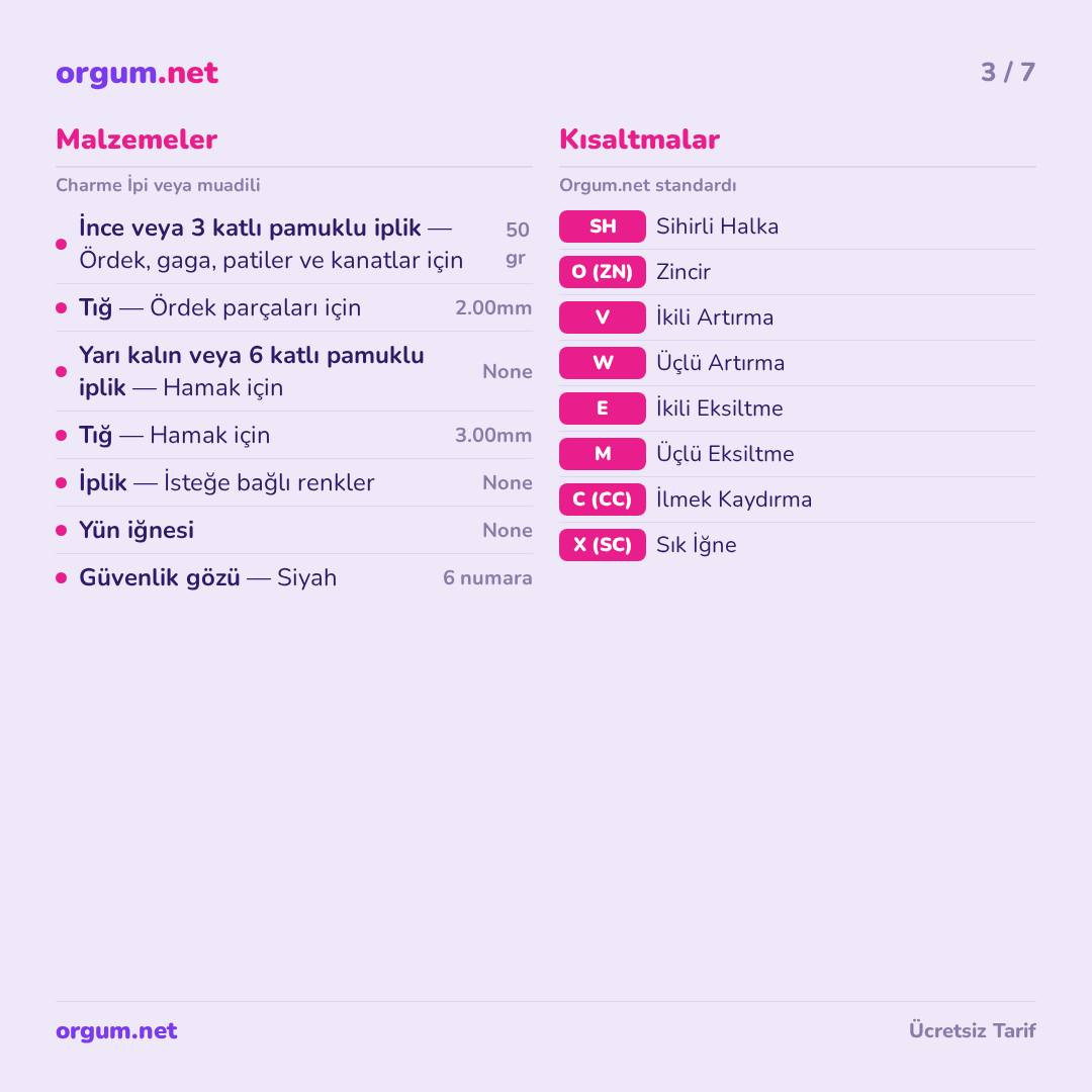 Hamaklı Ördek Amigurumi - Ücretsiz Mısır İpliği Tarifi ve Şema